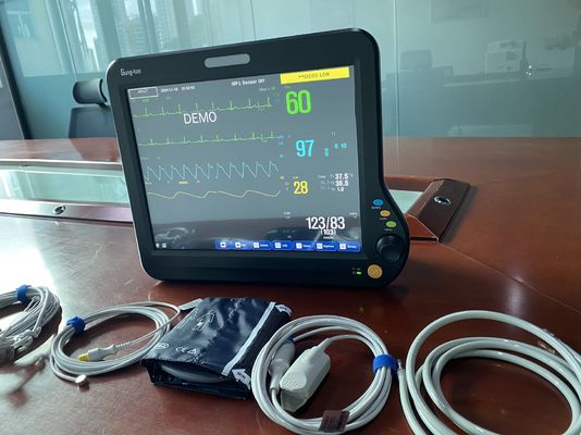 Monitores portáteis de pacientes de vários parâmetros de 15 polegadas com compatibilidade HL7, saída de dados USB, VGA, chamadas de enfermeiros e sinais vitais